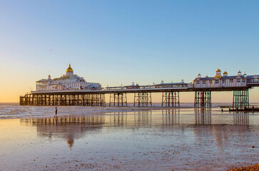 Eastbourne Pier at sunrise, constructed in the 1870s and a Grade II* listed structure, Eastbourne, East Sussex, England