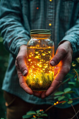 Glühwürmchen und Wald im Glas