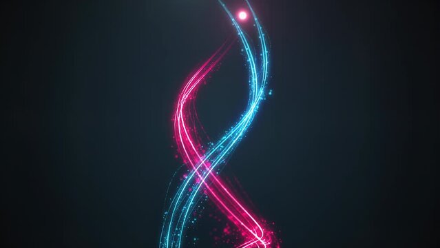 Light streaks. Flowing curves glowing neon lines. Fast energy flying wave line with lights. Magic swirl trace path. Abstract background of flowing pink and blue lines. 