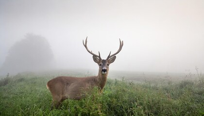 Naklejka na ściany i meble wild roe deer in the morning fog