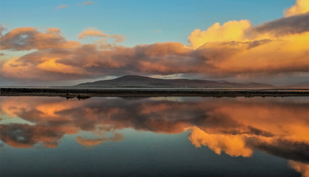Reflections from Sandscale Haws Nature Reserve, view across the Duddon Estuary towards Black Combe, Cumbrian Coast, Cumbria, England