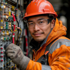 Electrician fixing some industrial electrical gear