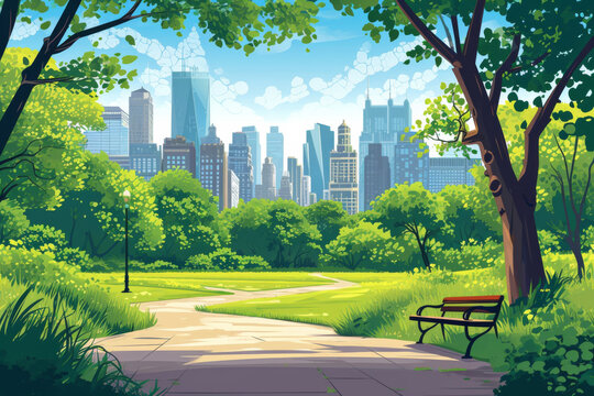 Vector illustration of a beautiful summer city park。