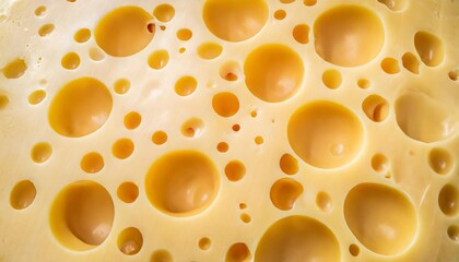 a closeup of cheese with holes like maasdam emmental or cheddar as background