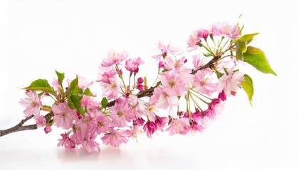 pink spring cherry blossom cherry tree branch with spring pink flowers isolated on white