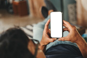 cell phone blank white screen mockup.hand holding texting using mobile on desk at office.background empty space for advertise.work people contact marketing business,technology