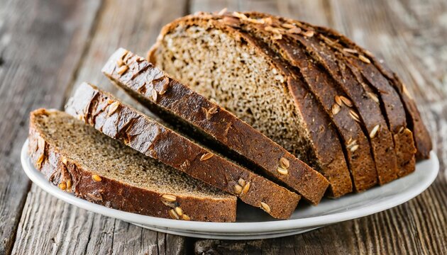 delicious and fresh sliced rye bread in pieces in a plate