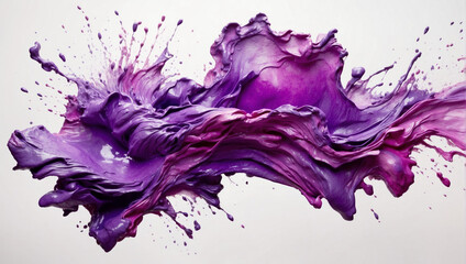Realistic liquid purple splash. Volumetric splashes of color acrylic paint on a light background.