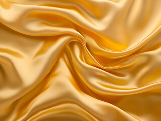 Gold orange shiny fabric background. Fabric with folds highly detailed. Top view macro photo. High-resolution