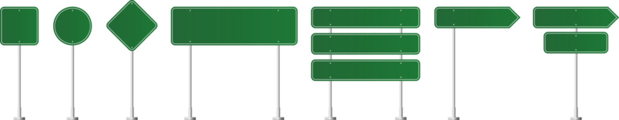 Road traffic signs set. Direction arrow, information board. Attention traffic signs mockup. Blank board with place for text. Isolated Vector illustration.