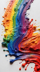 Realistic liquid rainbow splash. Volumetric splashes of color acrylic paint on a light background.