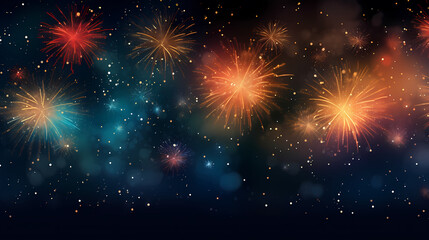 Happy New Year, burning fireworks with bokeh light background