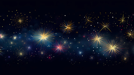 Happy New Year, burning fireworks with bokeh light background