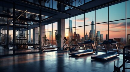 Wide modern gym space.