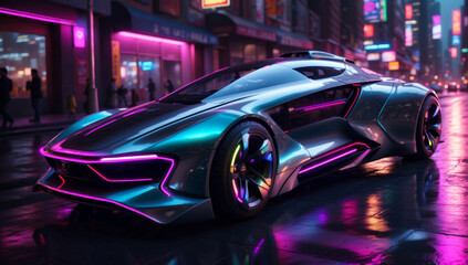 A futuristic sports car in cyberpunk style