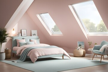Pastel Dream: Whimsical Decor Modern Attic Room in a Perpetual Daydream