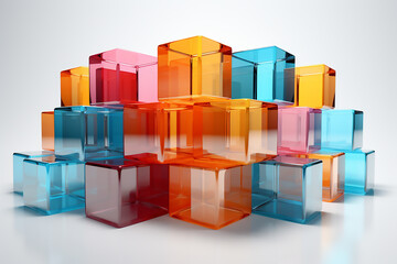 Colored big and small rendered cubes for background