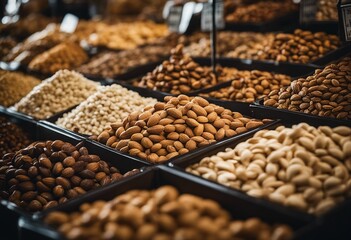 Variety of Nuts and Seeds at a Market Display