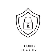 Lock Security or Reliability, shield and padlock linear icon in vector