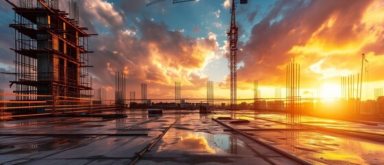 concrete and steel building construction site. - obrazy, fototapety, plakaty