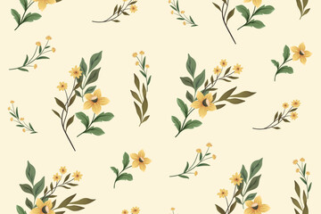 Seamless floral pattern, vintage flower print with watercolor wild flowers. Elegant botanical design: hand drawn flowers, leaves, herbs abstract on a light background. Vector wallpaper, textile. - obrazy, fototapety, plakaty