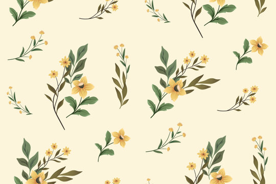 Seamless floral pattern, vintage flower print with watercolor wild flowers. Elegant botanical design: hand drawn flowers, leaves, herbs abstract on a light background. Vector wallpaper, textile.