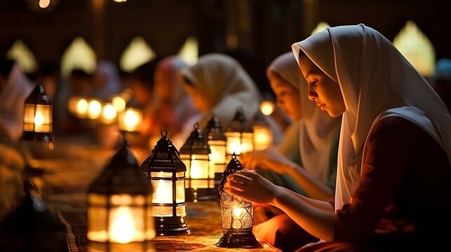 ramadan kareem still life with lantern and candle
