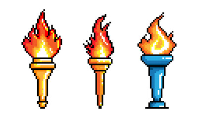 Torch pixel art set. Icon for the site, video games