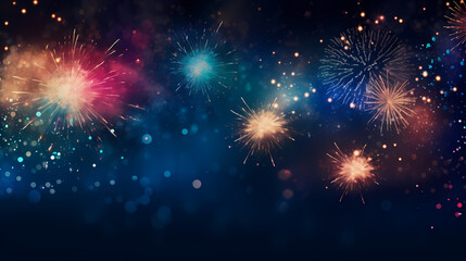 Fototapeta premium Happy New Year, burning fireworks with bokeh light background