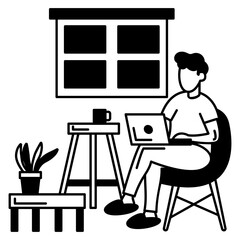 Work from Home Concept, Workaholic vector black icon design, Proactive Orientation symbol, Biographical Factors or Style of life Sign, Hobbies and Interests stock illustration