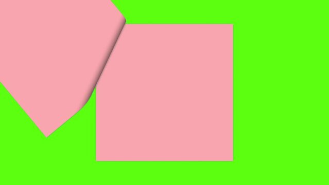 Unstick sticky notes paper on green screen background. Pink sticky note with empty space. 