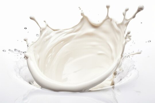 Milk or cream splash forming a circular shape on white background. Generative AI