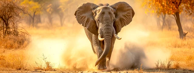 Foto op Aluminium Majestic charge: Elephant's powerful sprint at dawn. © edojob