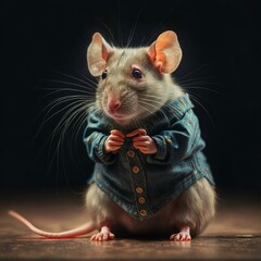 Cute rat wearing clothes in studio