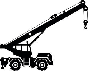 Silhouette of Mobile Crane Icon in Flat Style. Vector Illustration
