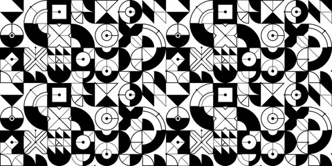 Seamless vector abstract background in black and white, geometric seamless pattern, tiling endless wallpaper with geometrical shapes structure.