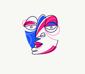 Abstract face vector art, illustration of face stylized artistic style, human abstraction art, surreal and bizarre portrait.