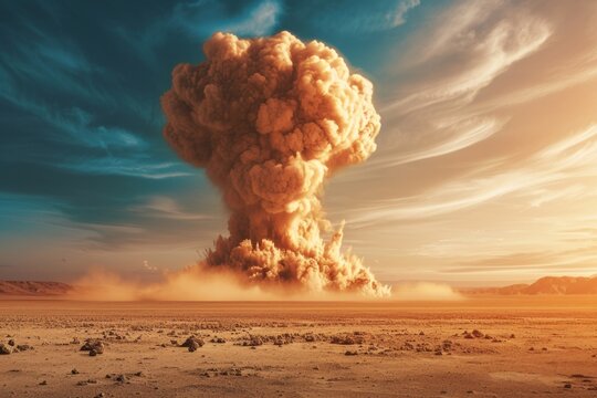 Nuclear bomb blast in a desert. 