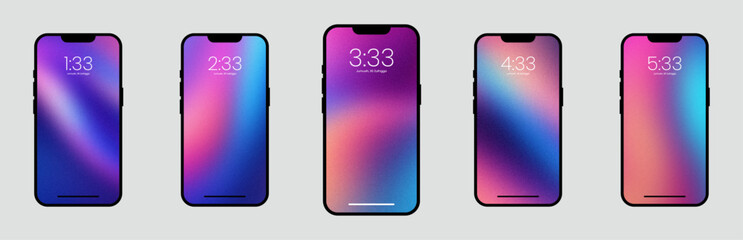 Smart phone technology wallpaper interface backdrops design mockup collection. Different types wallpaper background for smart screen mobile phone. Gradient wallpaper set.
