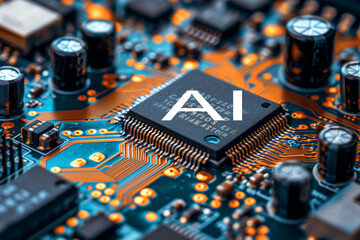 Fototapeta na wymiar AI computer chip illustration, artificial intelligence. 