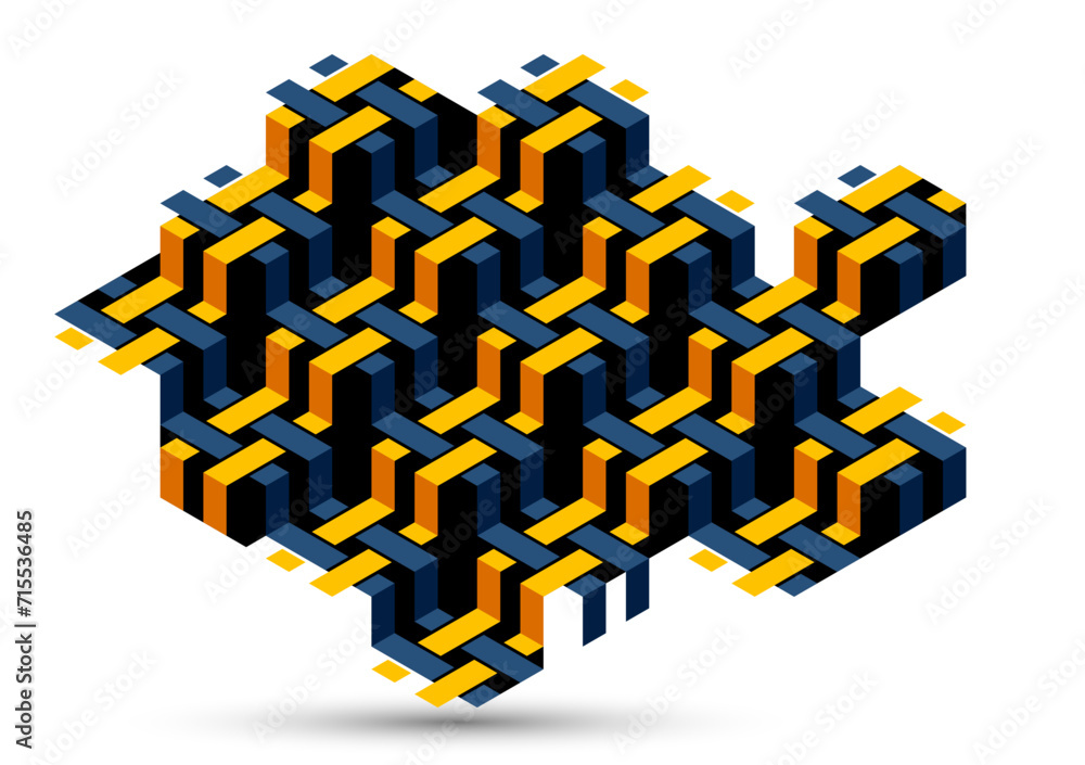 Poster isometric 3d cubes vector abstract geometric background, yellow abstraction art architecture city bu
