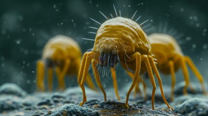 Dust mites: These are microscopic creatures that live in dust and can cause allergies in some people. House dust mite allergy - obrazy, fototapety, plakaty