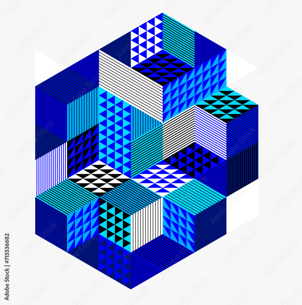Poster abstract vector wallpaper with 3d isometric cubes blocks, geometric construction with blocks shapes 