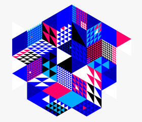 Abstract vector wallpaper with 3D isometric cubes blocks, geometric construction with blocks shapes and forms, cubic polygonal low poly theme.