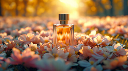 An elegant perfume orange bottle placed in soft natural light.