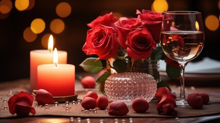 Obraz na płótnie Canvas Romantic scenery for valentines day a table prepared UHD wallpaper