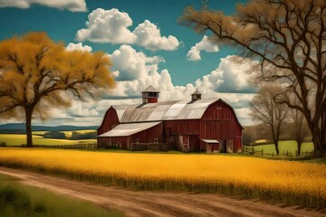 old barn in the field  Generated Ai