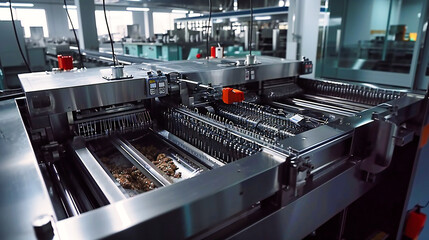Industrial Bottling Plant: Automated industrial bottling plant with machinery in action, symbolizing modern production and efficiency