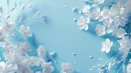 beautiful blue background with white flowers