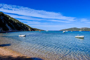 Bonifacio, Bucht, Sant'Amanza, Strand, Kalkfelsen, Kalkklippen, Insel, Korsika, Mittelmeer, Küste,...